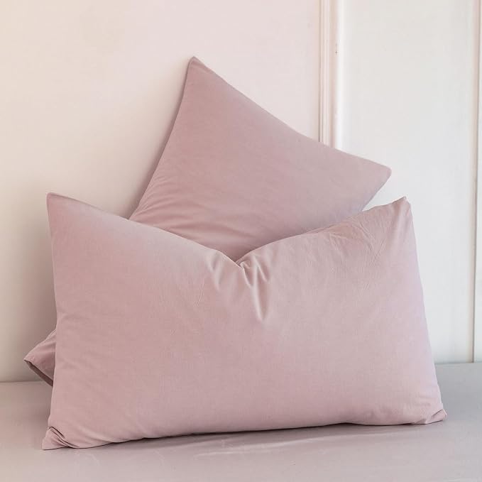 MooMee Bedding Pillowcases Pack of 2 100% Washed Cotton Linen Like Textured - Image 3