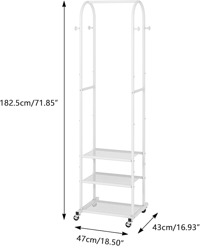 Heavy Duty Clothing Rack with Wheels, Modern Garment Rack with 3 Metal Shelves - Image 6