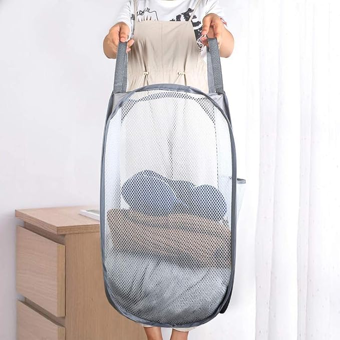 Larpur Popup Mesh Laundry Basket, Collapsible Laundry Hamper Portable Clothes - Image 4