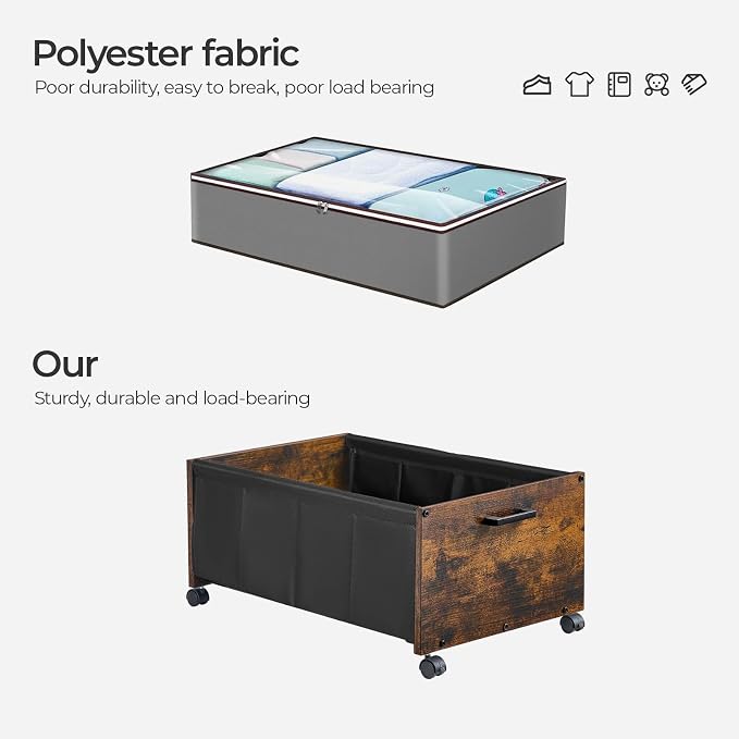 Under Bed Storage with Wheels, Wooden Under Bed Drawers On Wheels, Rolling - Image 5