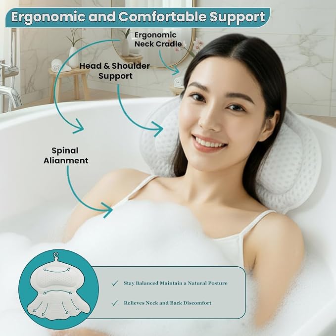 Bathtub Tray and Bath Pillow Set – Expandable Bamboo Bathtub Caddy - Image 4