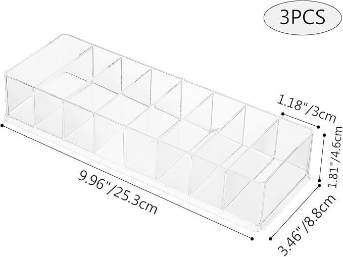 Acrylic Makeup Brush Organizers, 3 Pack 8 Section 8 Compartments Transparent - Image 2