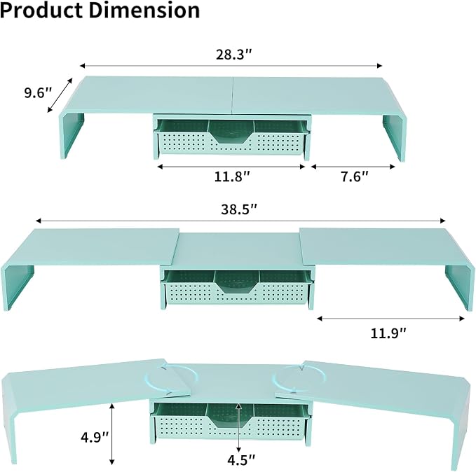 Dual Monitor Stand Riser with Drawer, Desk Organizer and Accessories, Metal - Image 7