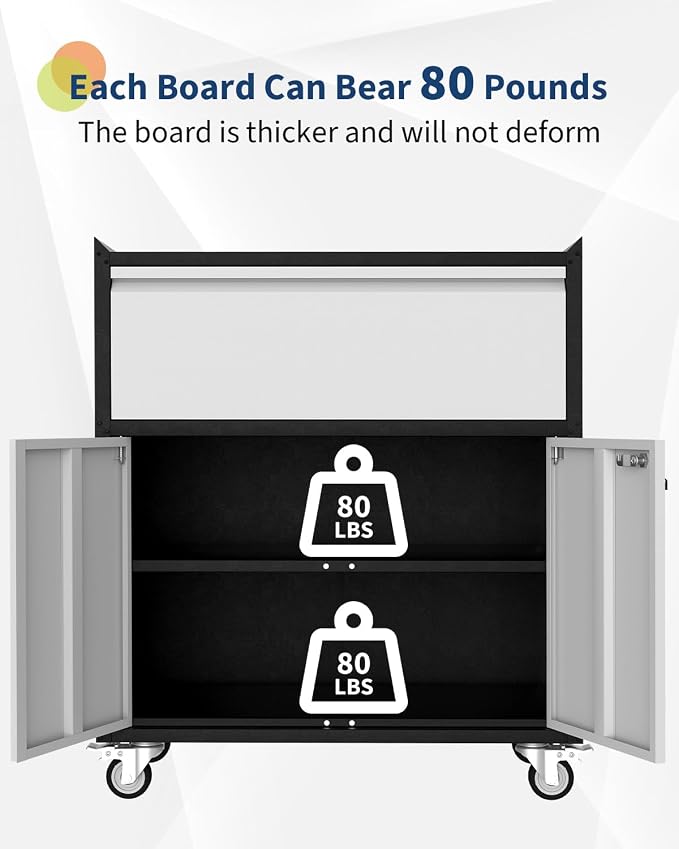 Metal Storage Cabinet with Wheels, Heavy Duty Rolling Tool Cabinet with Drawer - Image 3