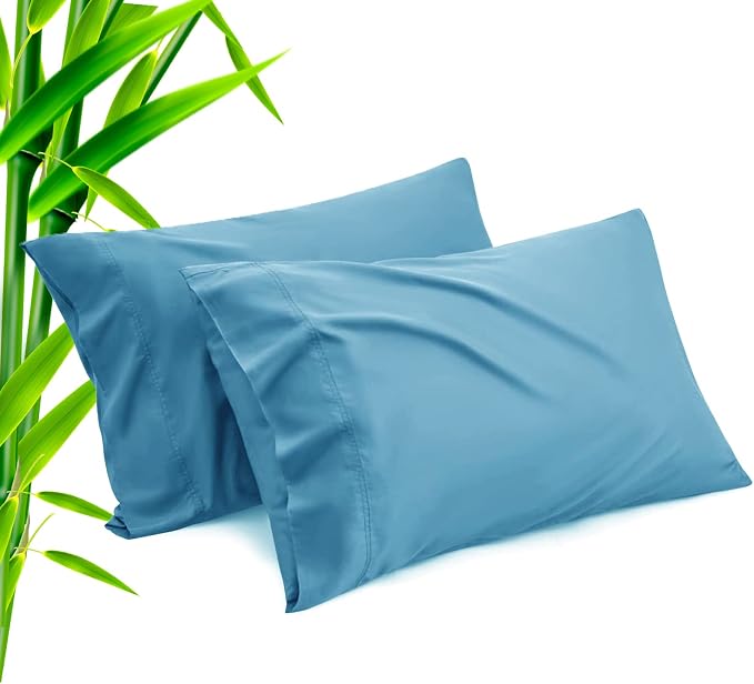 TELUS Blue Pillow Cases King Size 2 Pack, Bamboo Rayon Cooling Pillowcases by TELUS