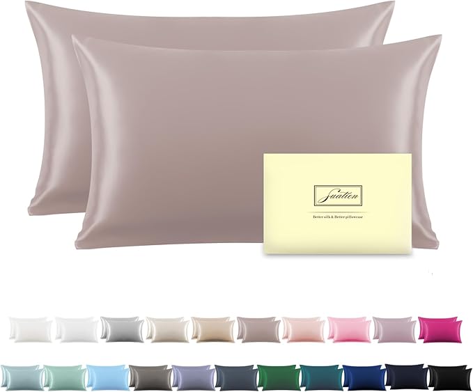 Silk Pillowcase for Hair and Skin, Breathable and Sliky 100% Queen Silk Pillow by Suatien