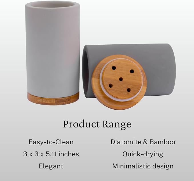 Matani Diatomite & Bamboo Toothbrush Holder - Image 4