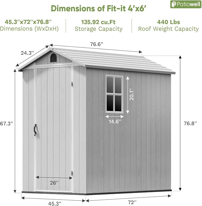 Patiowell 4 x 6 Resin Storage Shed, Outdoor Plastic Garden Shed - Image 2