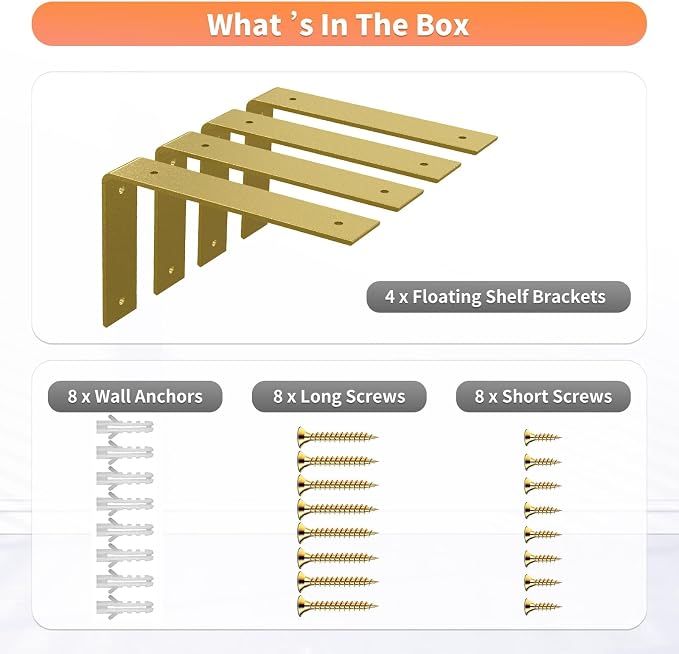 Gold Heavy Duty Shelf Brackets 12 Inch, Extra Thick L Shelving Brackets - Image 5