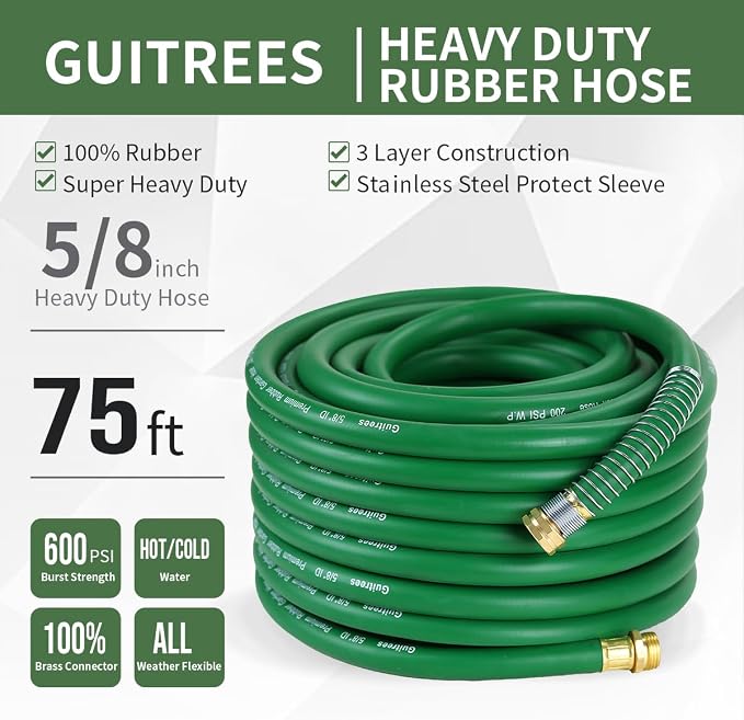 75FT 5/8 Heavy Duty Rubber Garden Hose - Image 2
