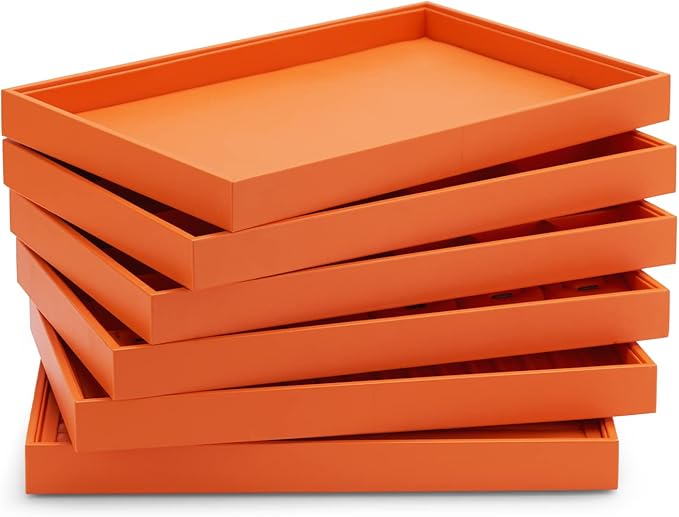 Oirlv Luxury Leather Jewelry Tray Orange Stackable Jewelry Drawer Organizer - Image 3