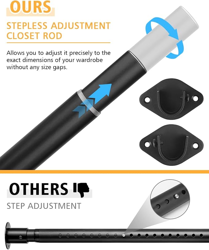 Closet Rod, 17 to 76 Inch Heavy Duty Adjustable Metal Clothing Rack - Image 2