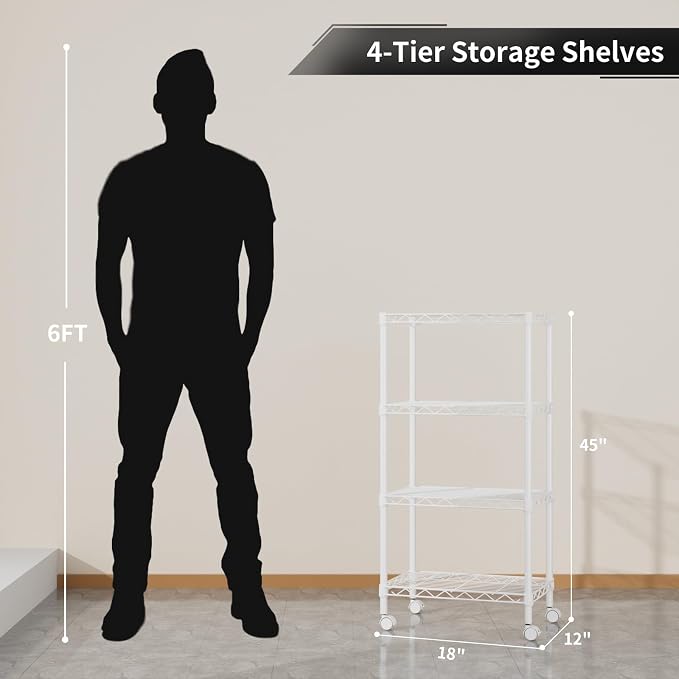 Small 4 Tier Shelves Storage Wire Shelving Unit Metal Shelf Adjustable - Image 3