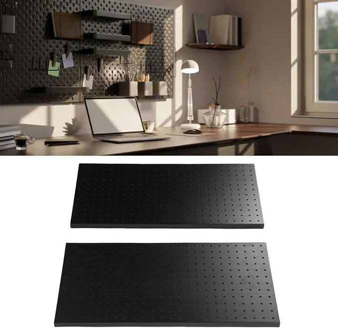 Fafeicy 2Pcs Black Pegboard Metal Wall Panel 24x12 Inches Heavy Duty Organizer - Image 4