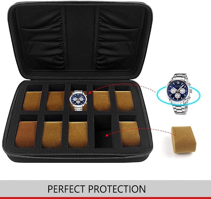 Comecase 10 Slots Watch Box Organizer/Men Watch Display Storage Case Fits All - Image 4