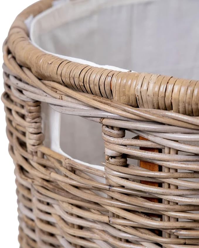 The Basket Lady Round Wicker Laundry Hamper, 19 in Dia x 25 in H, Serene Grey… - Image 4