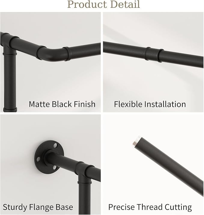 Industrial Pipe Clothes Racks 2 Pack, Space Saving Closet Hanging Rod - Image 4
