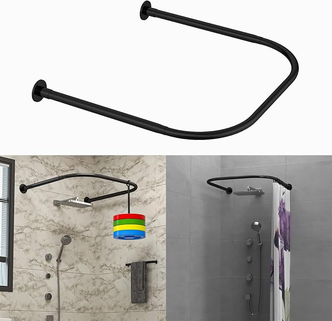 U Shower Curtain Rod Adjustable Stainless Steel U Shaped Rack Drill Free Install by Tanxih