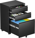 Bonusall 3 Drawer Black File Cabinet, Fully Assembled Metal Rolling Filing by BONUSALL