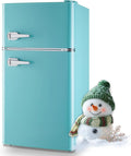 Small Refrigerator with Freezer Double Door Mini Fridge Adjustable Glass Shelves by TACOOL