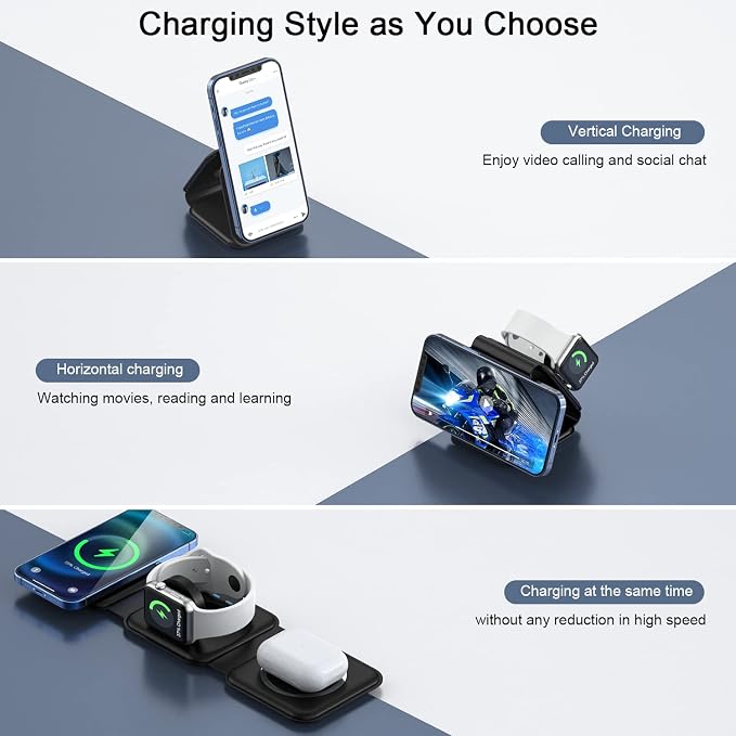 Wireless Charger 3 in 1, RTOPS Magnetic Travel Wireless Charging Station - Image 2