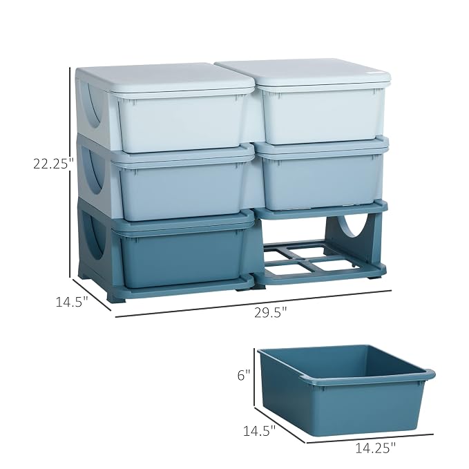 Qaba 3 Tier Kids Storage Unit, 6 Drawer Chest Toy Organizer Plastic Bins - Image 3