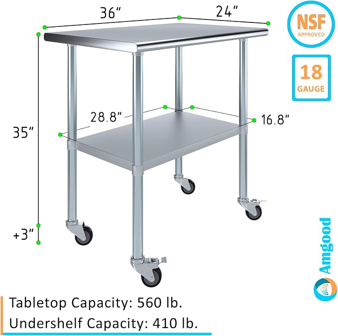 AmGood 24" x 36" Stainless Steel Work Table - Image 3