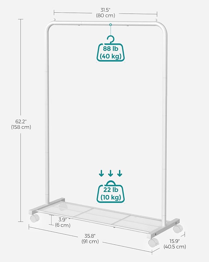 SONGMICS Clothes Rack with Wheels, Clothing Rack - Image 8