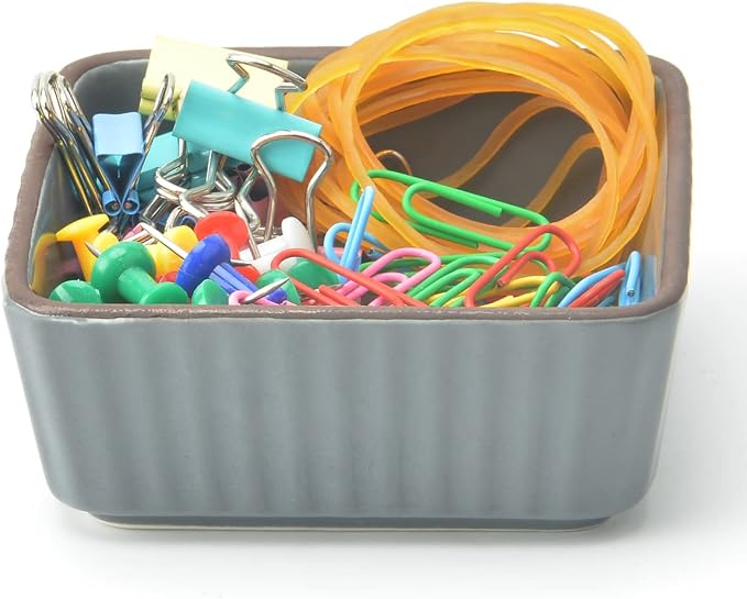 Ceramic Paper Clip Holder 2 PCS Set, Square Paper Clip Dispenser Organizer - Image 5