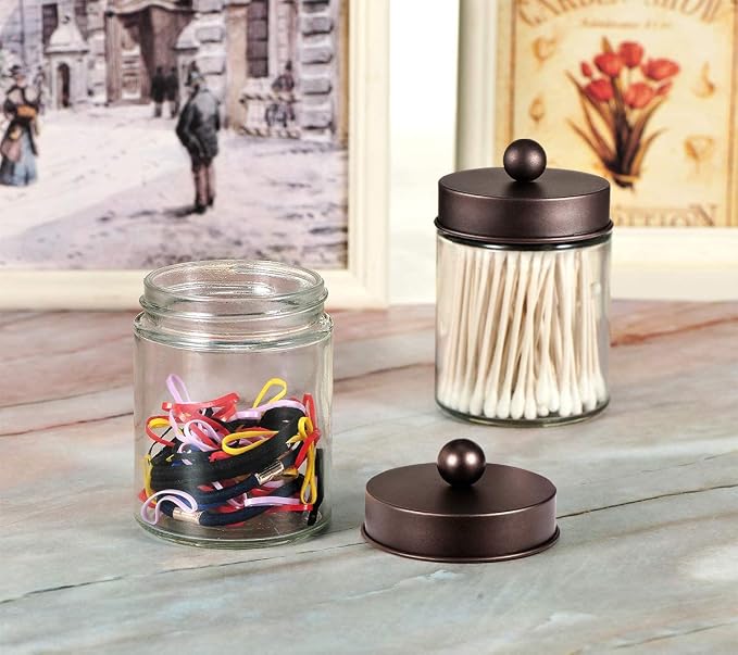 Amolliar 6Pc Apothecary Jars Bathroom Vanity Organizer- Rustic Farmhouse Decor - Image 8