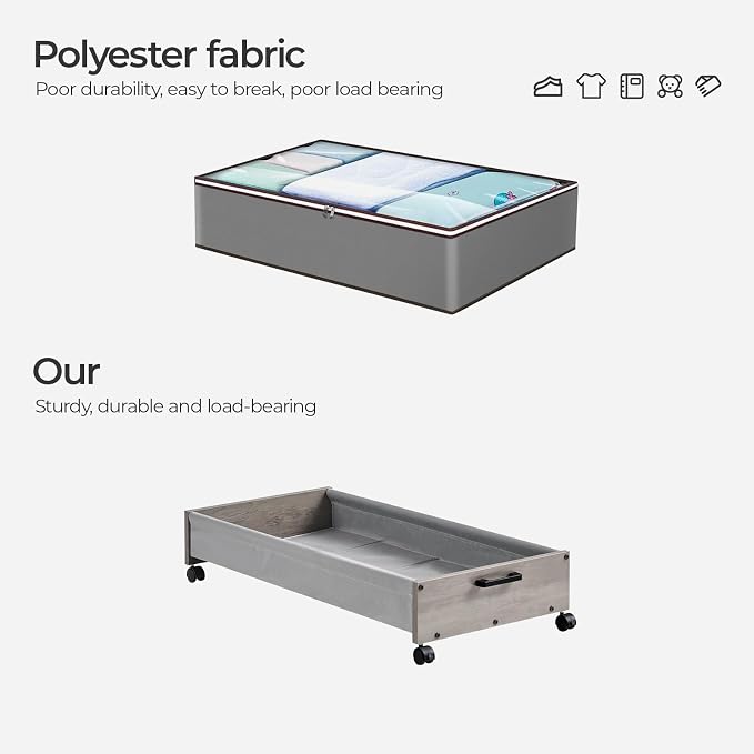 Under Bed Storage with Wheels, Wooden Under Bed Drawers On Wheels, Rolling - Image 3