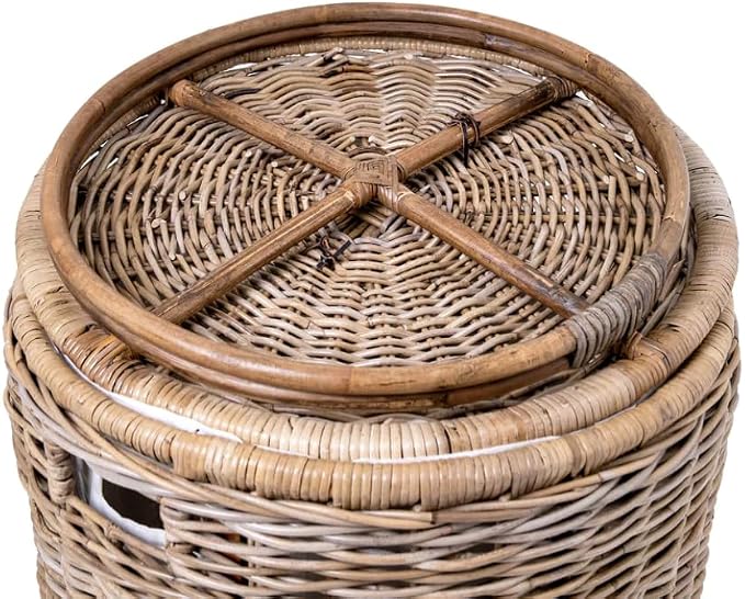 The Basket Lady Round Wicker Hamper | Wicker Laundry Hamper Nested Set of 2 - Image 5