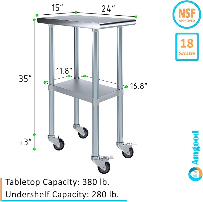 AmGood 24" x 15" Stainless Steel Work Table - Image 3