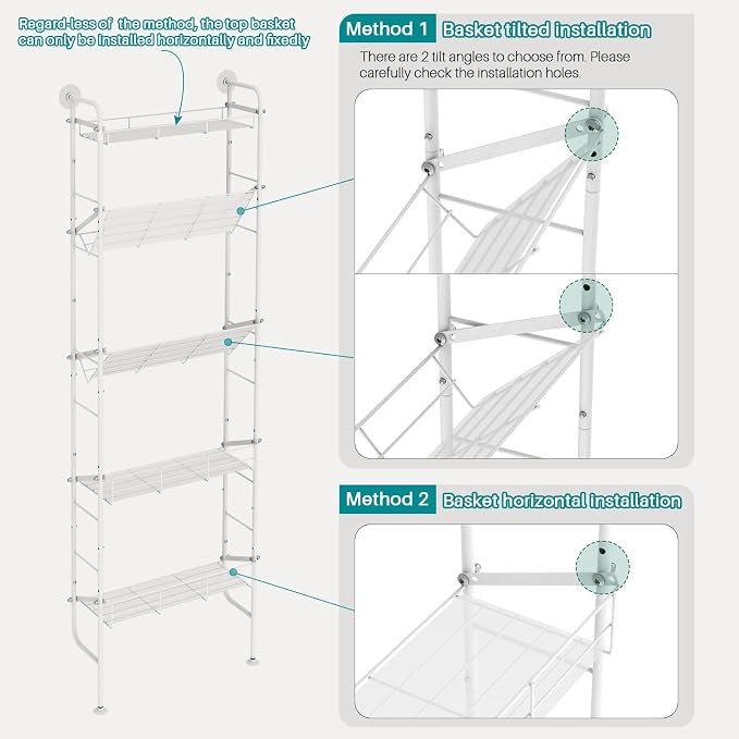 bukfen Behind The Door Organizers, 5-Tier Narrow Bathroom Kitchen Shelf - Image 3