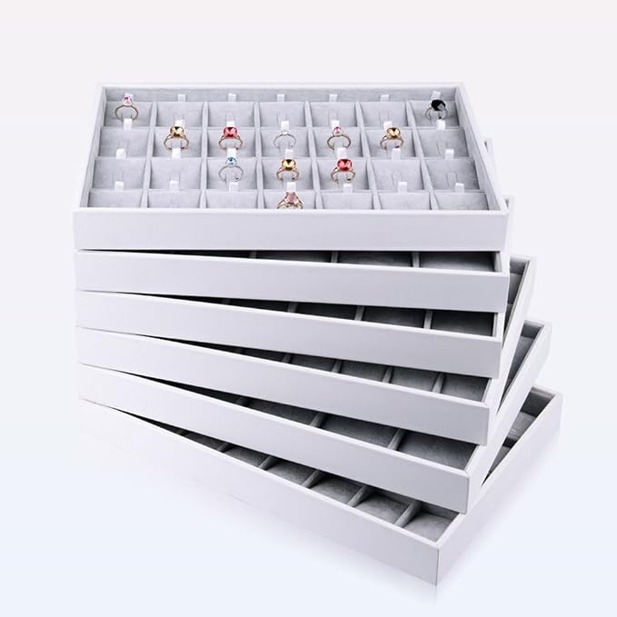 Oirlv Velvet Stackable Jewelry Tray 32 Grids Pendant Organizer Display Showcase - Image 6