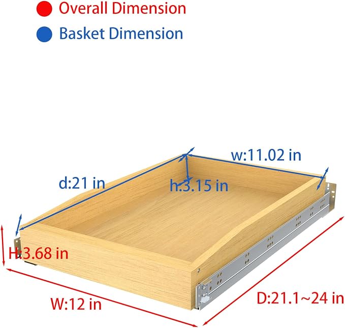 Wooden Pull out Cabinet Organizer 12" W x 21" D x 4.3" H, Heavy Duty Slide Out - Image 2