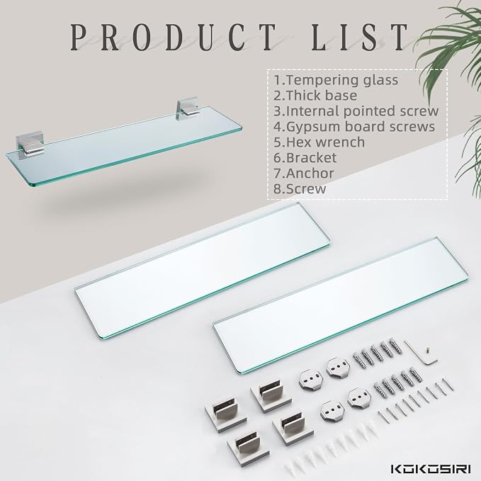 KOKOSIRI Wall Shelves Floating Bathroom Glass Shelf - Image 8