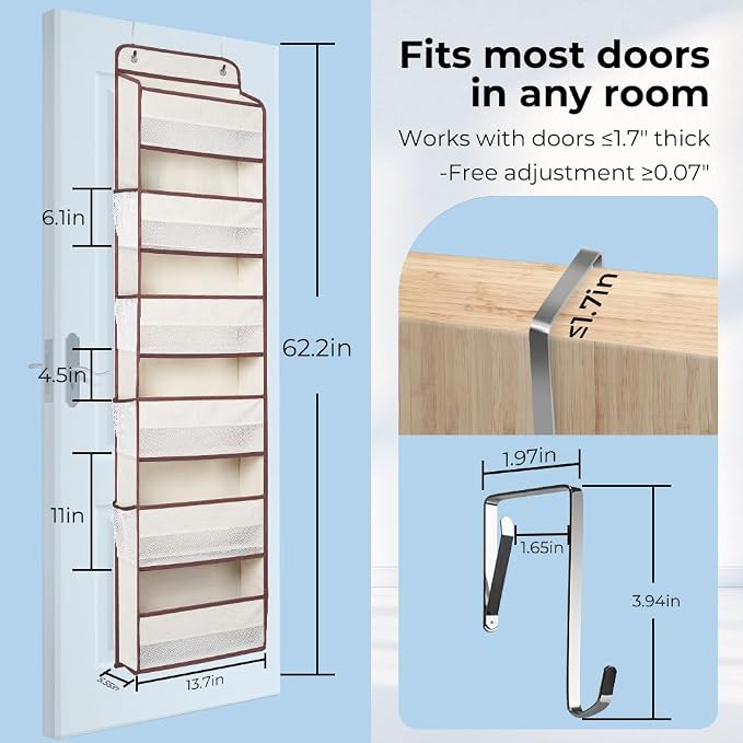 WishJazz Over the Door Organizer, 6 Shelf 50 lbs Load door organizer hanging - Image 6