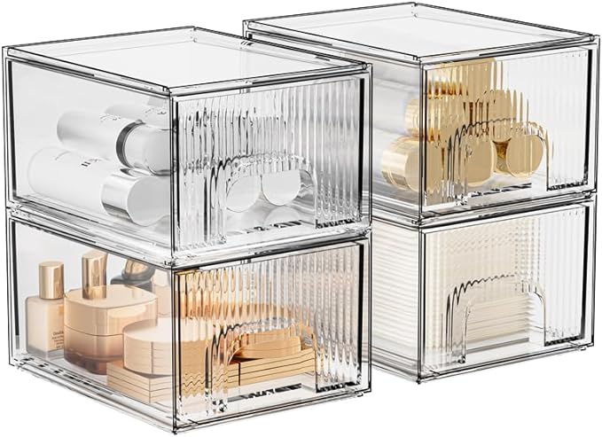ZHIAI 4 Pack Clear Stackable Storage Drawer, Acrylic Drawer, Cosmetic Organizer - Image 6