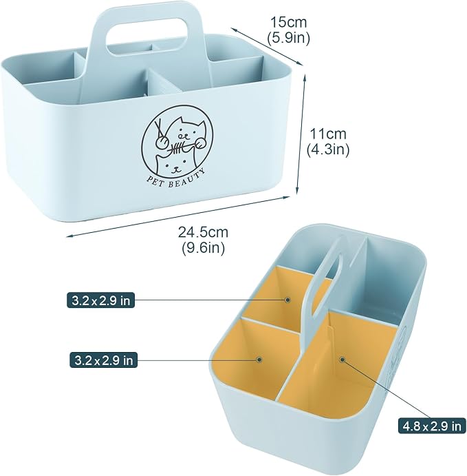 5-Compartment Blue Dog Stuff Storage Caddy, Portable Pet Grooming Organizer - Image 5