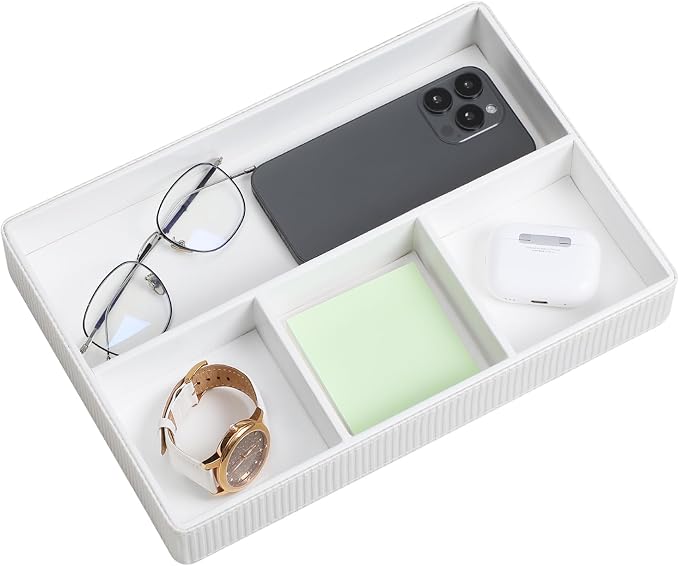 PU Leather Valet Tray, Decorative Trinket Vanity Desk Drawer Organizer Tray by NICLNGSH
