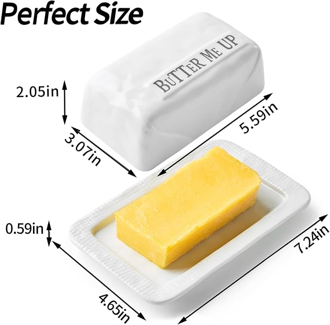 Butter Dish with Lid for Countertop, 7.2" x 4.7" Ceramic Butter Keeper Container - Image 2