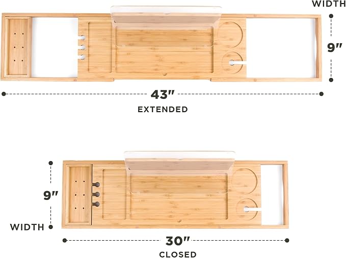 Waterproof Shield Keeps Your Book Open – Extendable Bamboo Bathtub Tray - Image 5