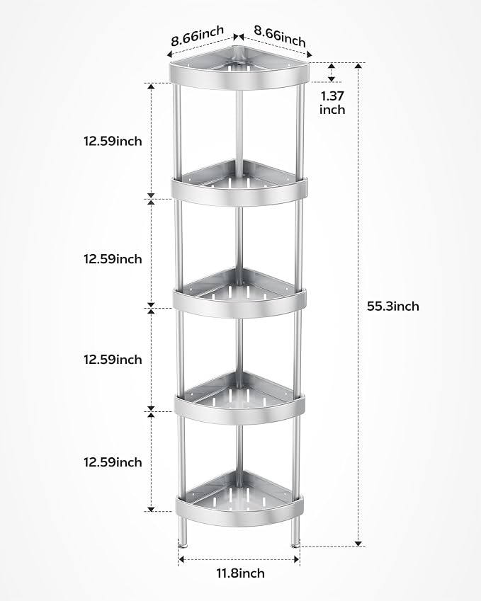 Nieifi Corner Shower Caddy Stand-5 Tier Rustproof Anodized Aluminum Standing - Image 2