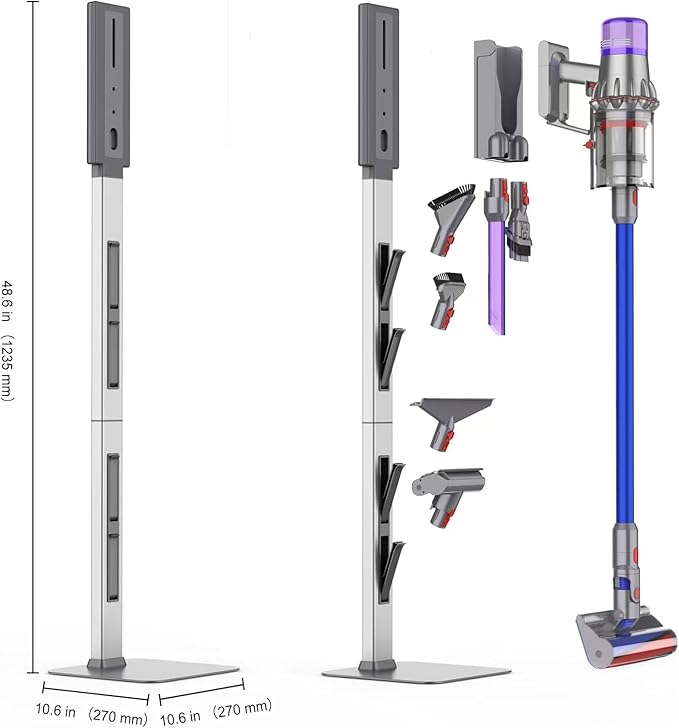 Vacuum Stand for Dyson with Foldable Storage Hooks and Heavy-Duty Carbon Steel - Image 8