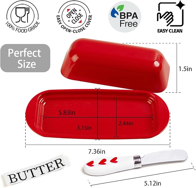 Butter Dish with Lid and Knife, Durable Countertop & Fridge Butter Keeper - Image 4
