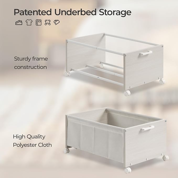 Under Bed Storage with Wheels, Wooden Under Bed Drawers On Wheels, Rolling - Image 2