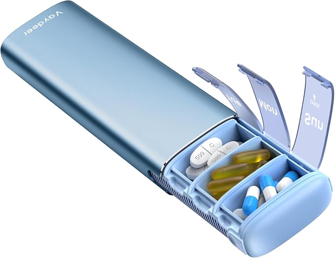 Vaydeer Metal Travel Pill Organizer – Compact Weekly Pill Box by Vaydeer