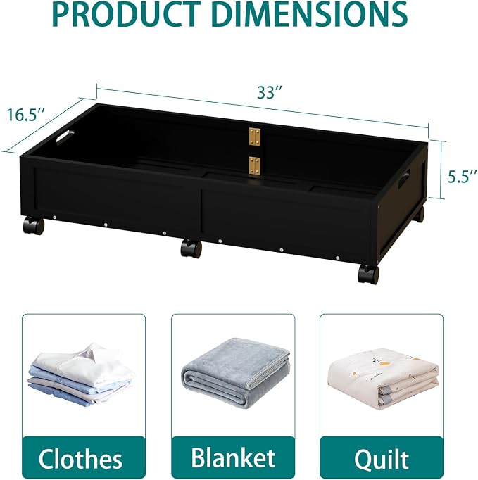 Bamboo Under Bed Storage Containers, Rolling Underbed Organizer - Image 2