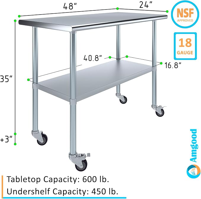 AmGood 24" x 48" Stainless Steel Work Table - Image 3